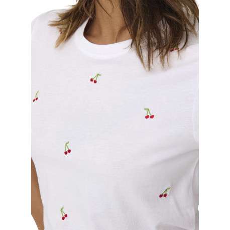 T-shirt en coton biologique blanc à cerises avec une coupe droite et un col rond - Image 7