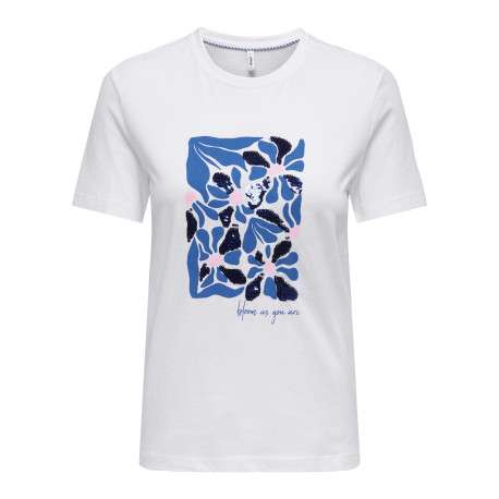 T-shirt en coton biologique blanc floral coupe droite col rond