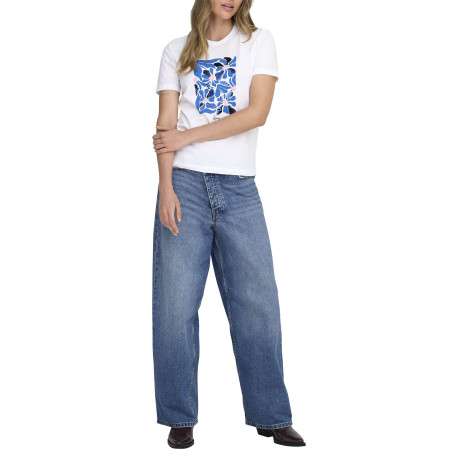 T-shirt en coton biologique blanc floral coupe droite col rond - Image 3