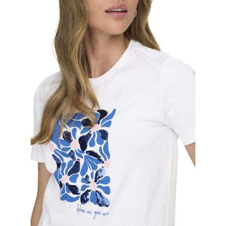 T-shirt en coton biologique blanc floral coupe droite col rond - Image 5