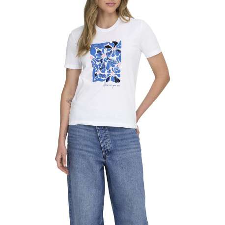 T-shirt en coton biologique blanc floral coupe droite col rond - Image 6