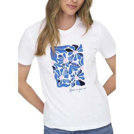 T-shirt en coton biologique blanc floral coupe droite col rond - Image 7
