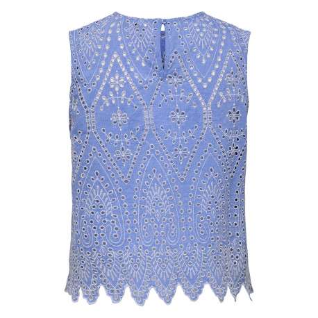 Top en coton bleu uni avec une coupe droite et un col rond - Image 2