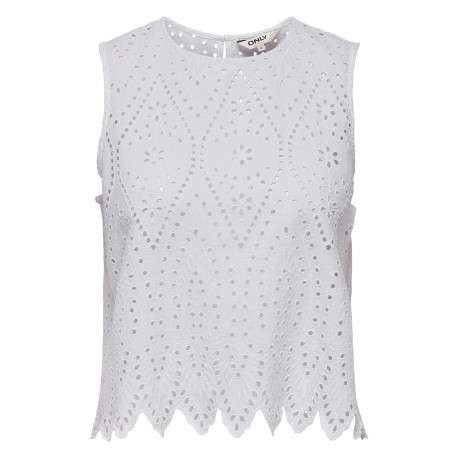 Top en coton blanc uni avec une coupe droite et un col rond