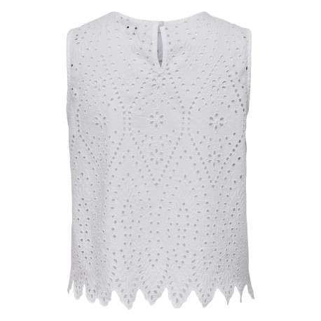 Top en coton blanc uni avec une coupe droite et un col rond - Image 2