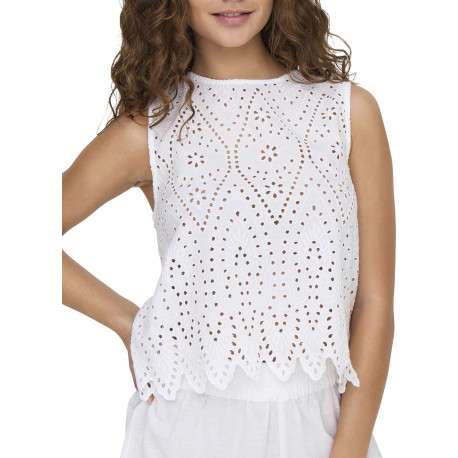 Top en coton blanc uni avec une coupe droite et un col rond - Image 3