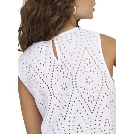 Top en coton blanc uni avec une coupe droite et un col rond - Image 6