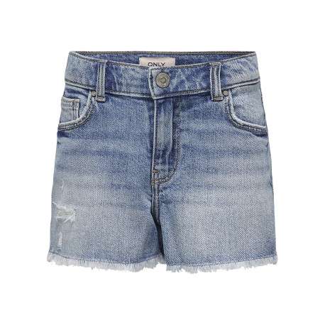 Short en coton bleu uni avec une coupe droite à zip et à bouton
