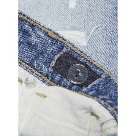 Short en coton bleu uni avec une coupe droite à zip et à bouton - Image 3