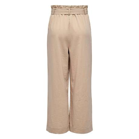 Pantalon beige uni fluide avec une coupe bootcut et une ceinture - Image 2