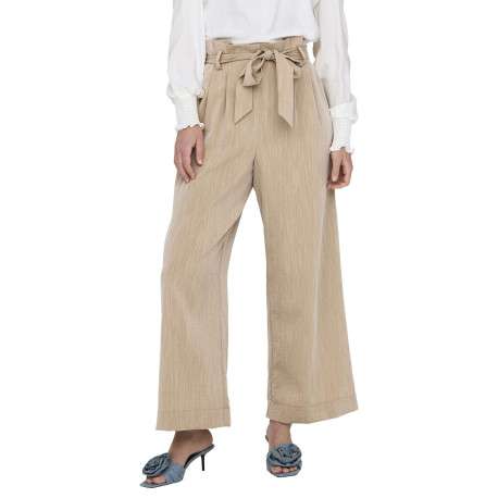 Pantalon beige uni fluide avec une coupe bootcut et une ceinture - Image 3