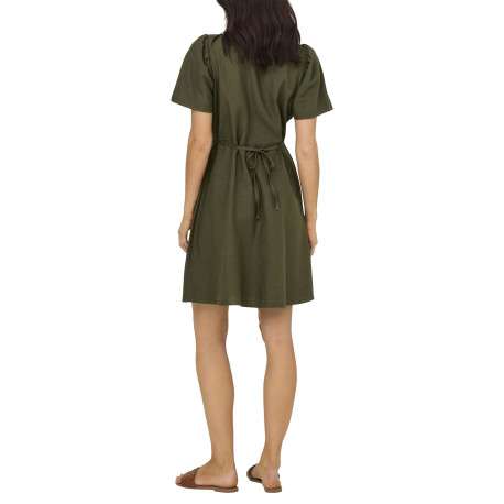 Robe courte kaki unie cintré avec une coupe fluide et un col V - Image 4