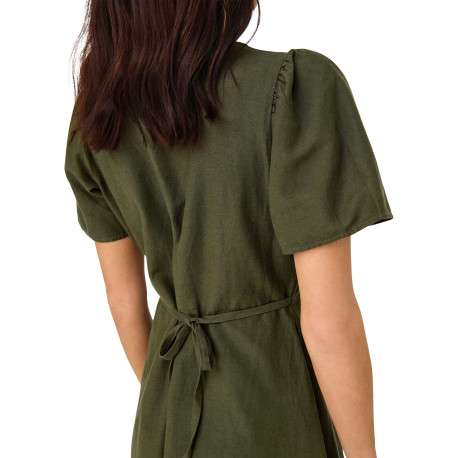 Robe courte kaki unie cintré avec une coupe fluide et un col V - Image 5