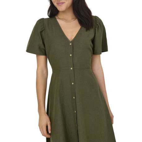 Robe courte kaki unie cintré avec une coupe fluide et un col V - Image 6