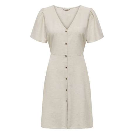 Robe courte en coton écrue unie avec une coupe fluide et un col v