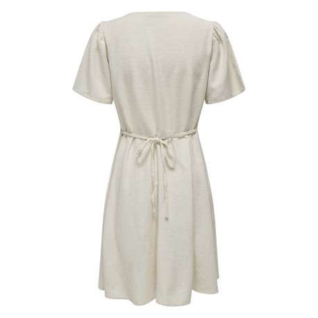 Robe courte en coton écrue unie avec une coupe fluide et un col v - Image 2