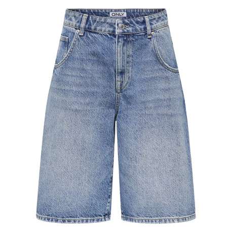 Short long en coton bleu uni avec une coupe large à zip et à bouton