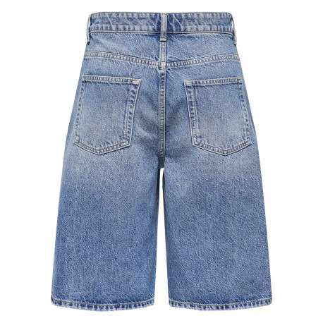 Short long en coton bleu uni avec une coupe large à zip et à bouton - Image 2