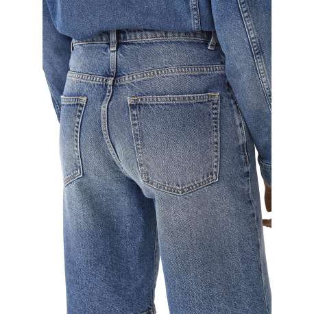 Short long en coton bleu uni avec une coupe large à zip et à bouton - Image 4