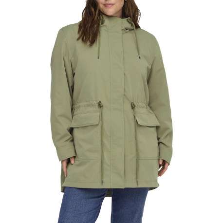 Blouson en coton vert à coupe cintrée pourvu d'un col à capuche - Image 2