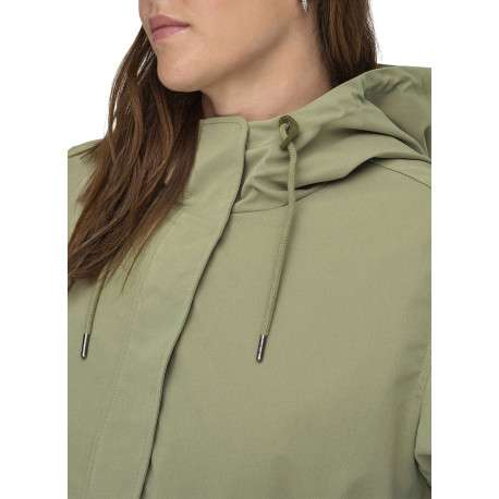Blouson en coton vert à coupe cintrée pourvu d'un col à capuche - Image 4