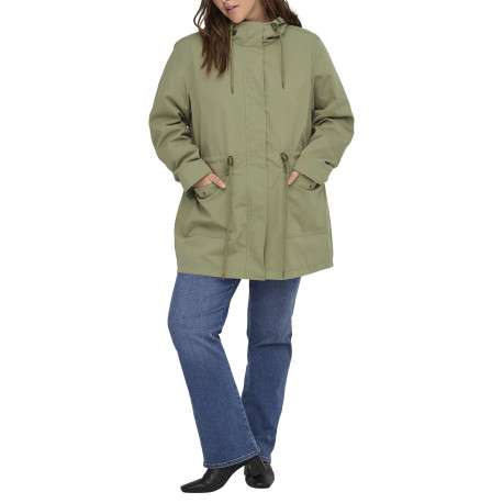 Blouson en coton vert à coupe cintrée pourvu d'un col à capuche - Image 6