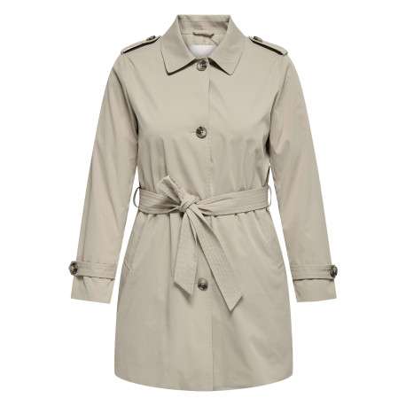 Trench coat beige pourvu d'un col à revers et d'une ceinture à nouer