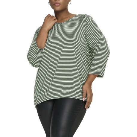 T-shirt vert et blanc pourvu d'un motif à rayures et de manches 3/4 - Image 2