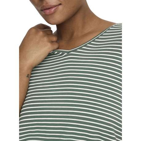 T-shirt vert et blanc pourvu d'un motif à rayures et de manches 3/4 - Image 4