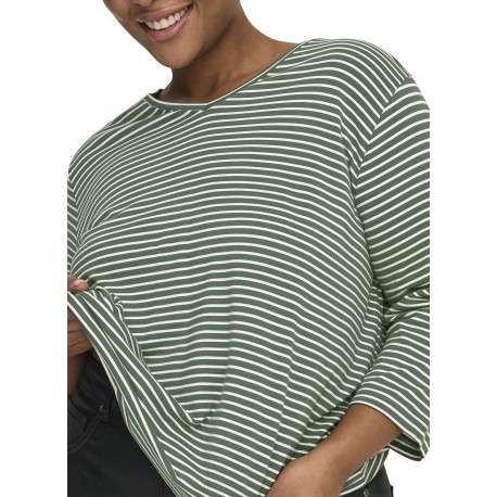T-shirt vert et blanc pourvu d'un motif à rayures et de manches 3/4 - Image 5