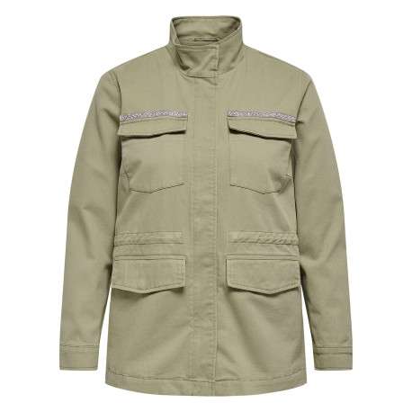 Blouson en coton vert à coupe droite pourvu d'un col montant