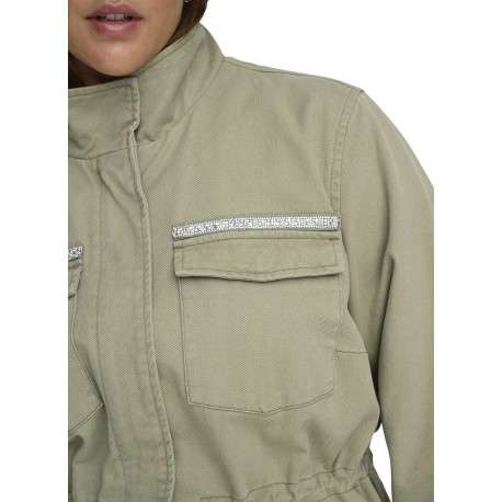 Blouson en coton vert à coupe droite pourvu d'un col montant - Image 4