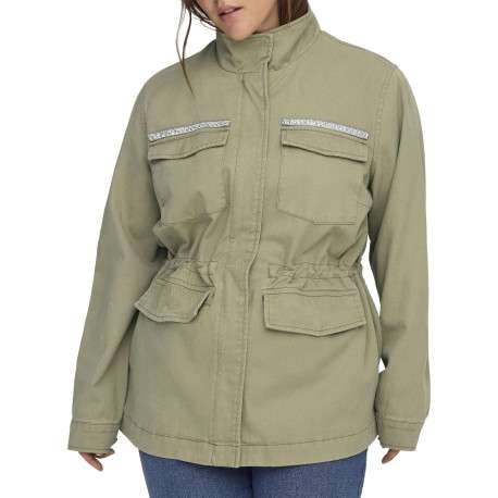 Blouson en coton vert à coupe droite pourvu d'un col montant - Image 5