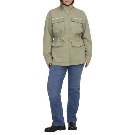 Blouson en coton vert à coupe droite pourvu d'un col montant - Image 6