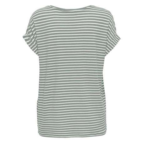 T-shirt en coton mélangé vert et blanc pourvu d'un motif à rayures - Image 2