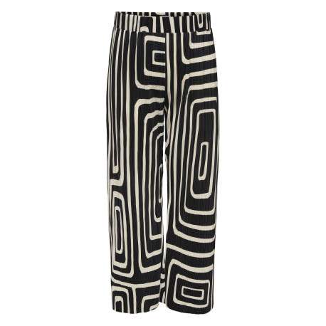 Pantalon écru et noir plissé pourvu d'un motif géométrique et d'une coupe ample
