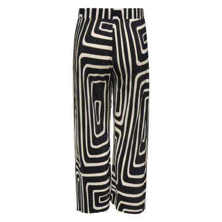 Pantalon écru et noir plissé pourvu d'un motif géométrique et d'une coupe ample - Image 2