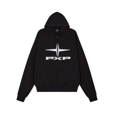 Sweat zippé noir uni avec une coupe ajustée et une fermeture zippée
