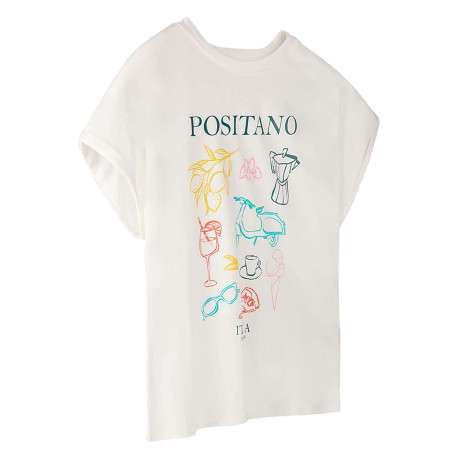 T-shirt en coton blanc uni avec une coupe droite et un col rond - Image 2