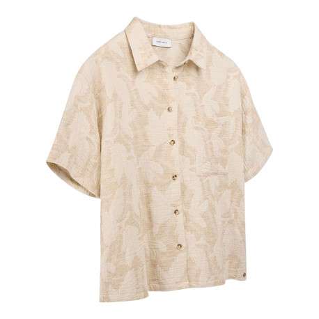 Chemisier en coton et lin mélangé beige à motifs coupe ajustée - Image 2