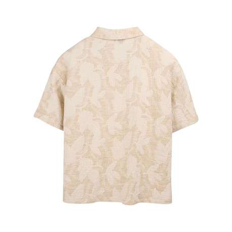 Chemisier en coton et lin mélangé beige à motifs coupe ajustée - Image 3