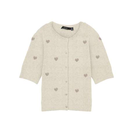 Gilet beige coupe droite pourvu d'un col rond et de manches 3/4