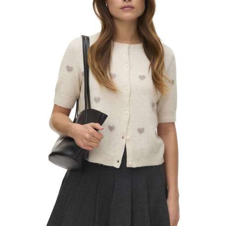 Gilet beige coupe droite pourvu d'un col rond et de manches 3/4 - Image 2