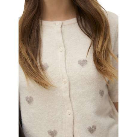 Gilet beige coupe droite pourvu d'un col rond et de manches 3/4 - Image 4