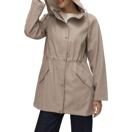 Imperméable ciré beige pourvu d'un col à capuche avec cordon de serrage - Image 2