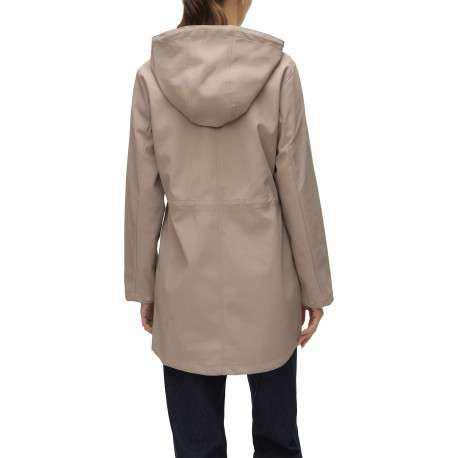 Imperméable ciré beige pourvu d'un col à capuche avec cordon de serrage - Image 3
