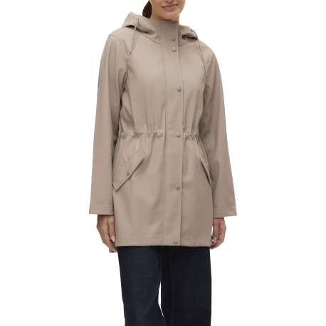 Imperméable ciré beige pourvu d'un col à capuche avec cordon de serrage - Image 5