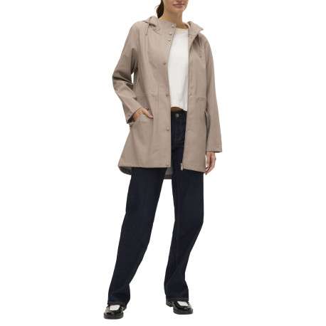 Imperméable ciré beige pourvu d'un col à capuche avec cordon de serrage - Image 6