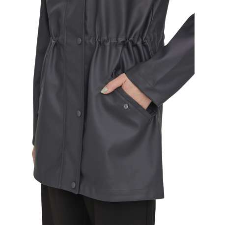 Imperméable ciré gris foncé pourvu d'un col à capuche avec cordon de serrage - Image 3