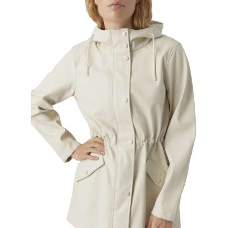 Imperméable ciré écru pourvu d'un col à capuche avec cordon de serrage - Image 3